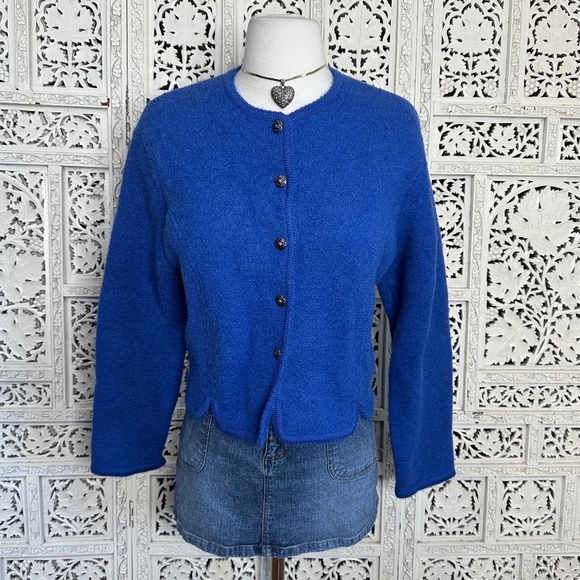 Vintage Tally Ho Royal Blue 100% Wool Button Up Granny Preppy Cardigan Sz Small - Picture 1 of 7